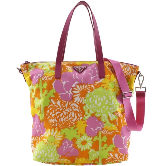 PRADA Handbags - Prada PRADA 2-Way Shoulder Tote Bag, Floral Pattern, Nylon, Pink, Flower Desi...